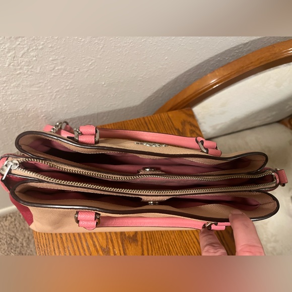 Coach Colorblock Satchel With Crossbody in Taupe / Pink / Red - Picture 5 of 13